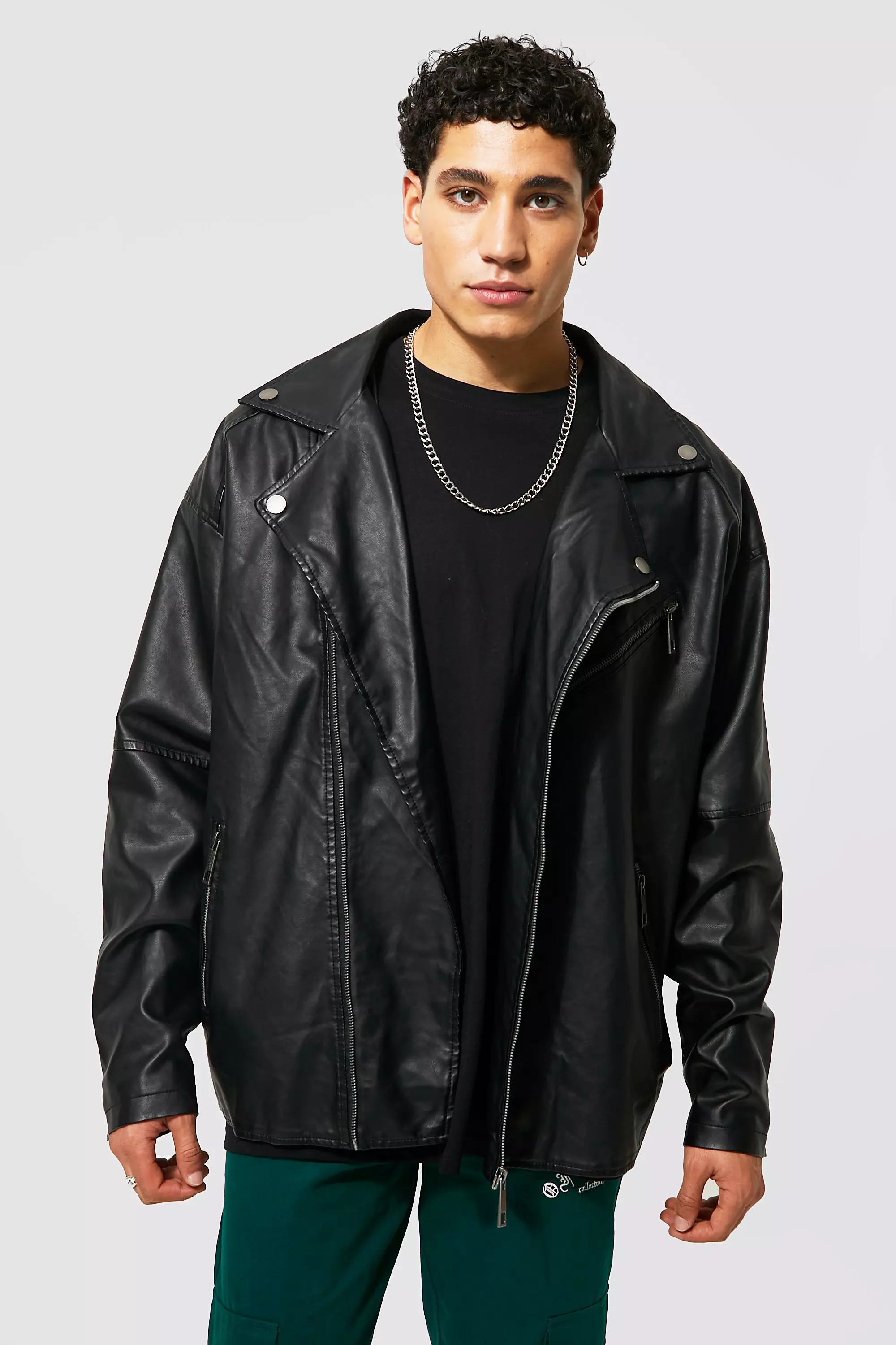 Black oversized biker outlet jacket