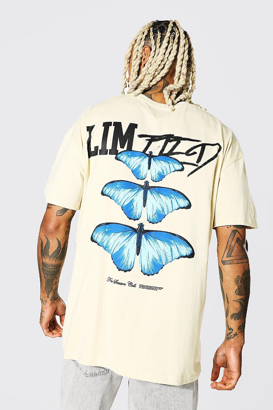Sand Oversized Butterfly Back Graphic T-shirt image number 1