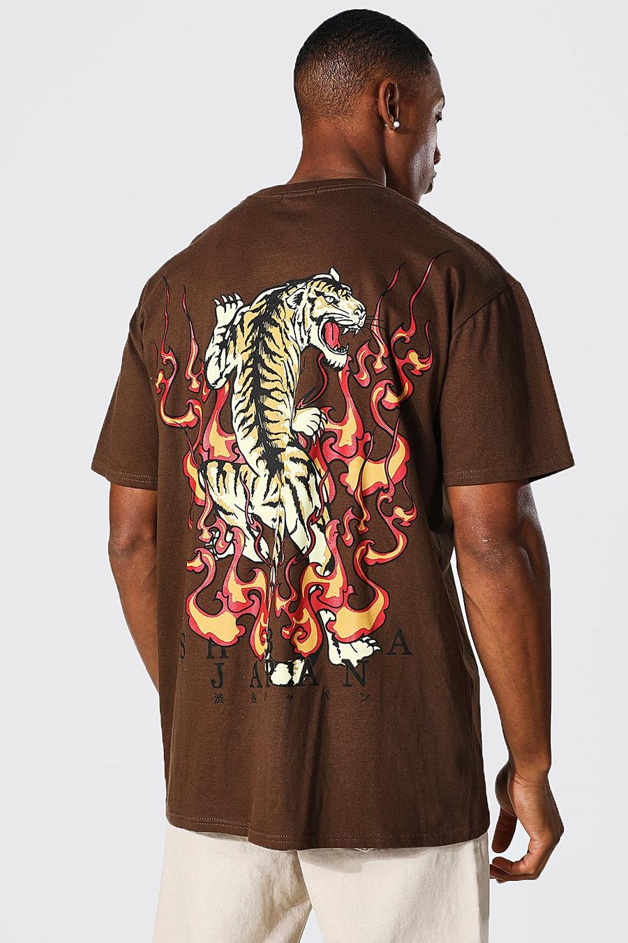 Brown Oversize t-shirt med tiger image number 1