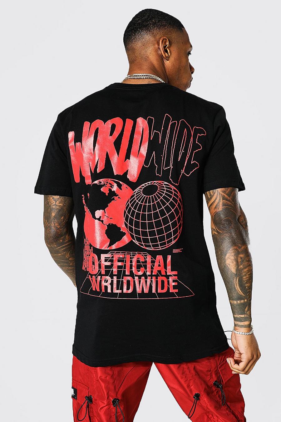 Black Long Line Worldwide T-Shirt Met Rugopdruk image number 1