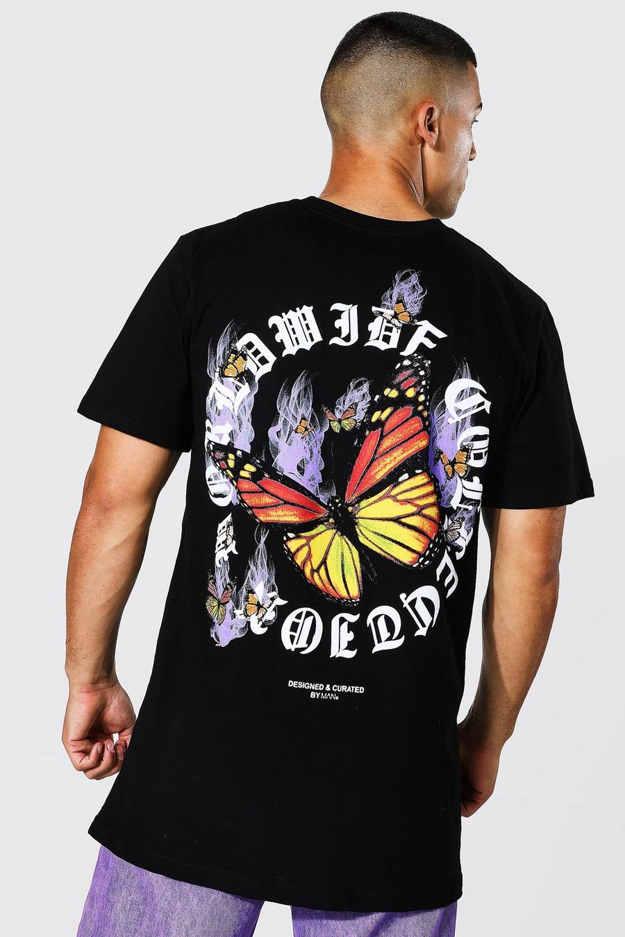 Black Longline Butterfly Back Graphic T-shirt image number 1