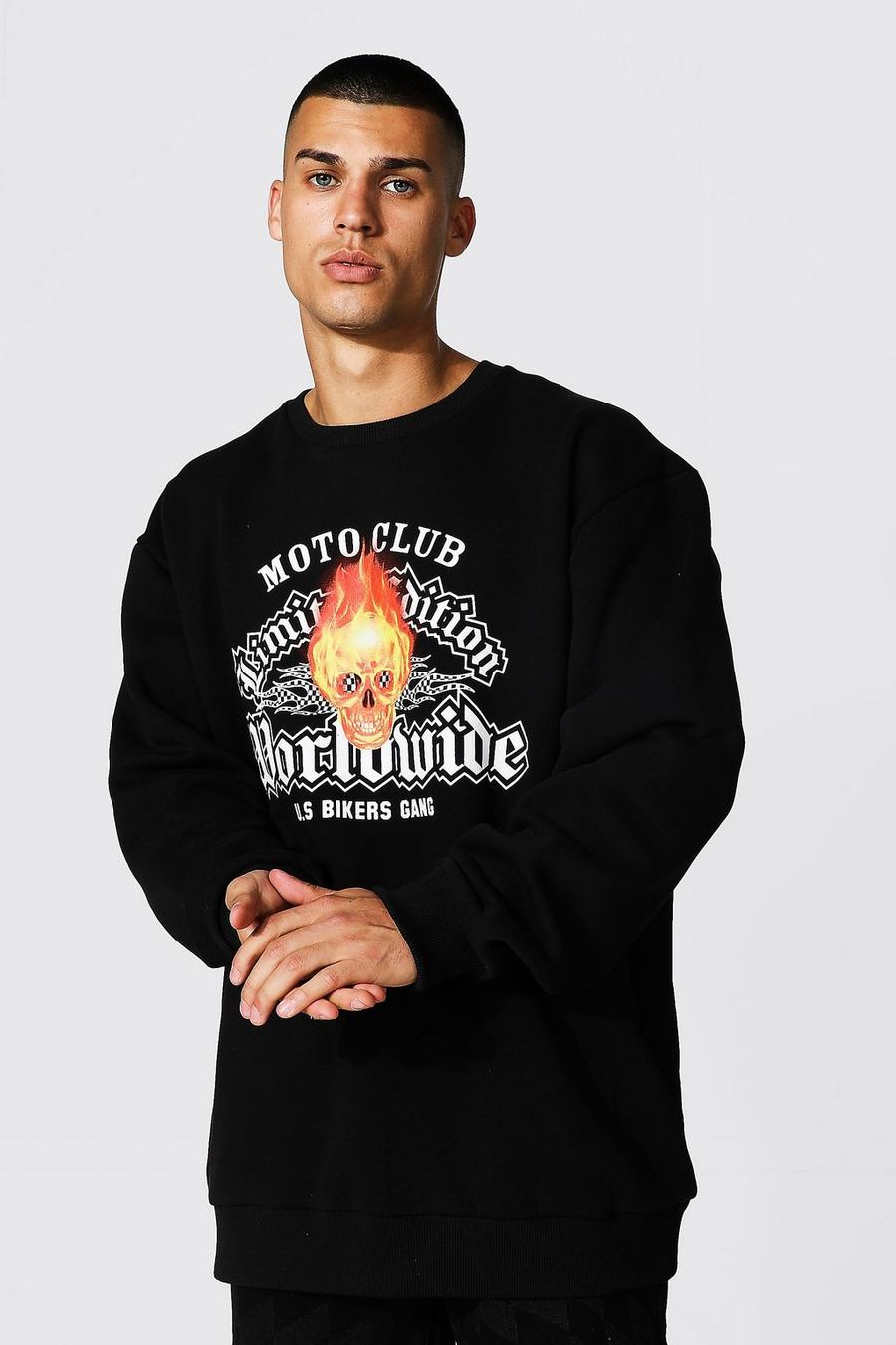 Black Oversized Worldwide Skull Sweatshirt image number 1