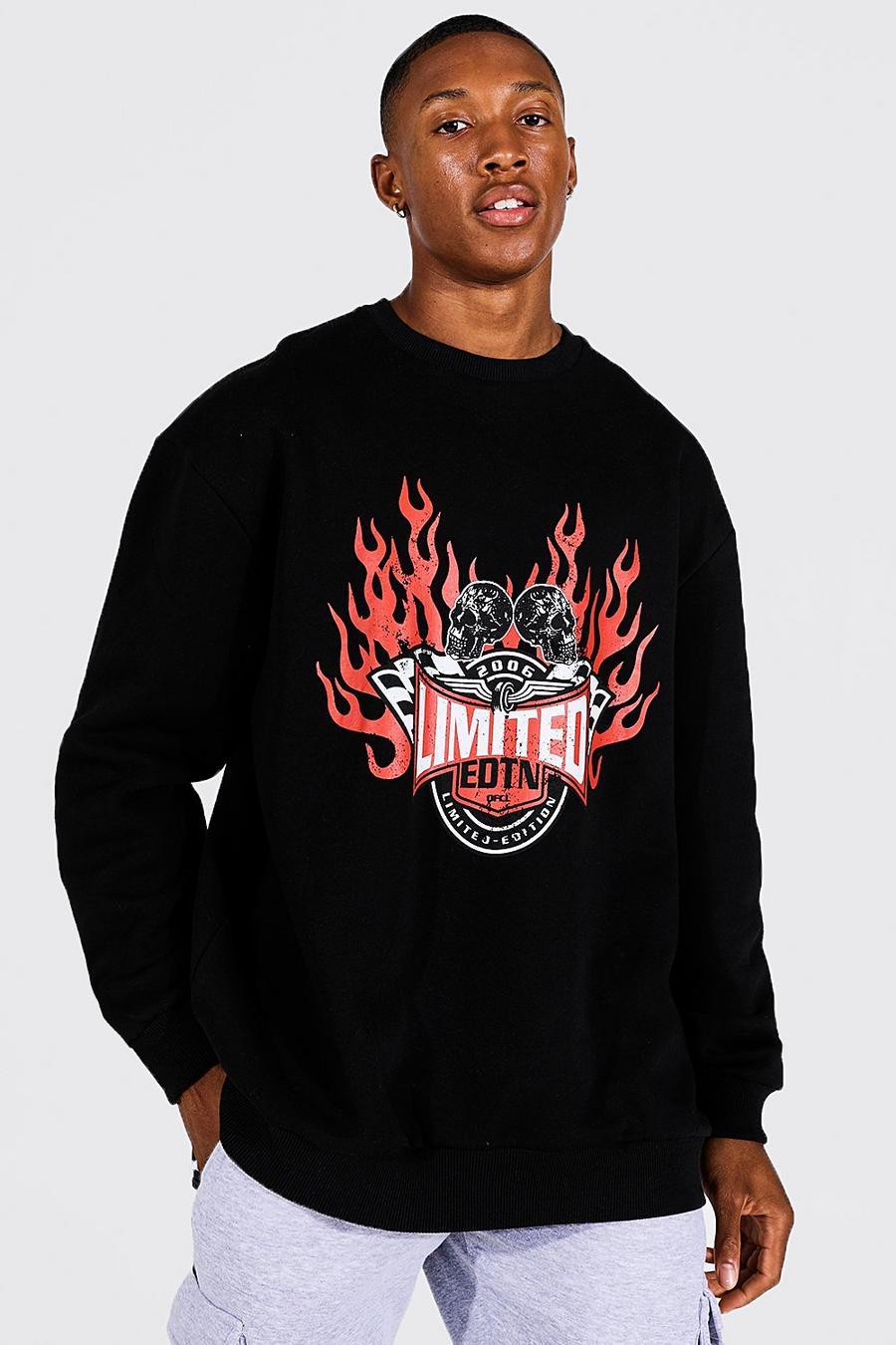 Black Oversized Limited Flame Sweatshirt image number 1