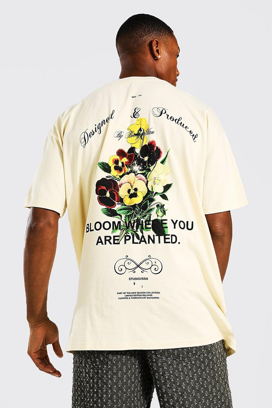 T-shirt oversize à col montant et imprimé fleuri, Sand image number 1