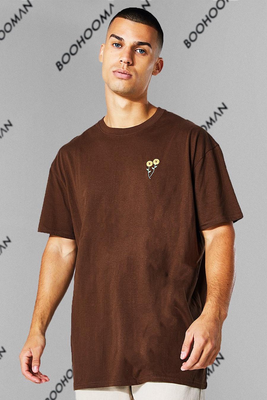 Brown Floral Embroidered T-shirt image number 1