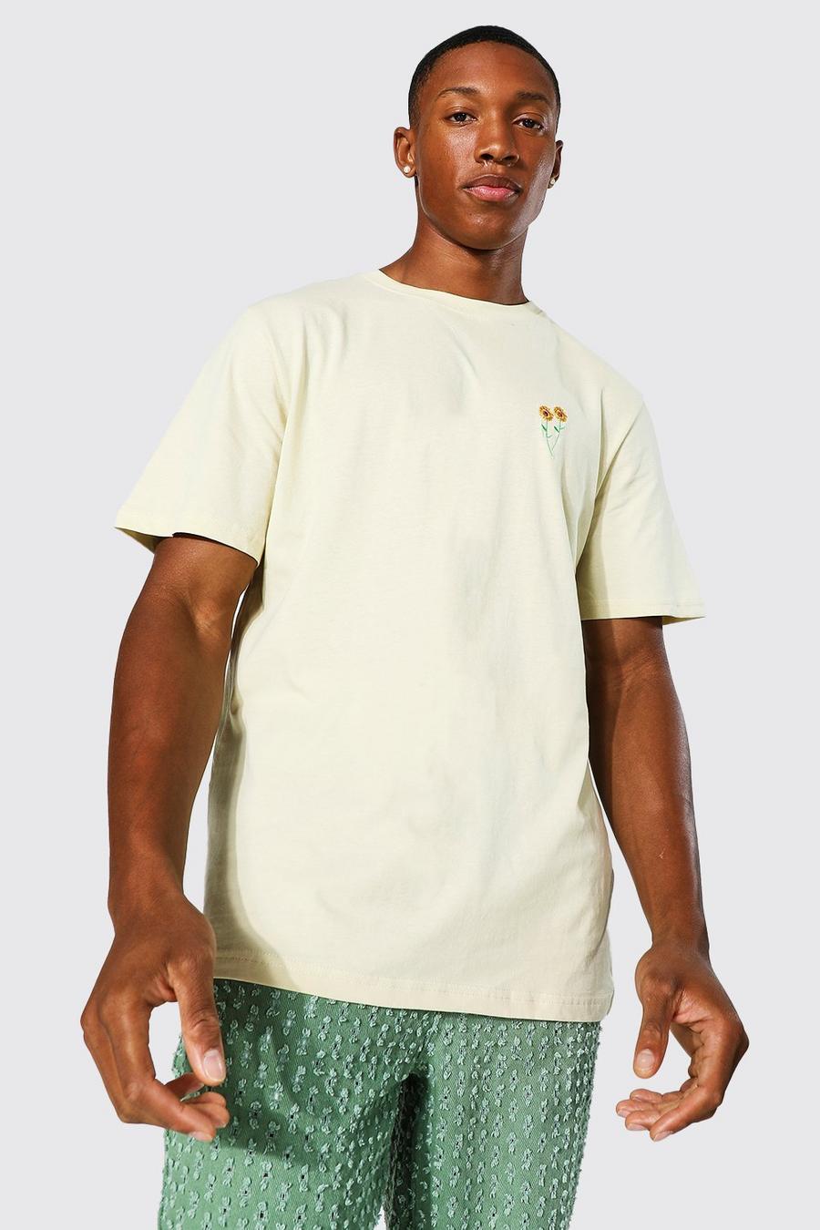 T-shirt avec broderie florale, Sand image number 1