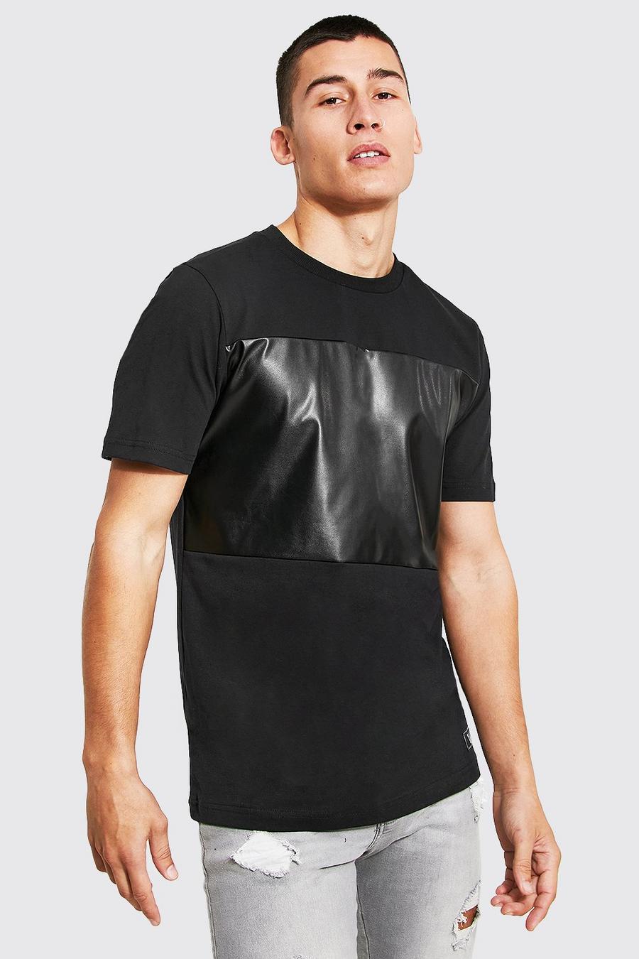 Black MAN T-shirt i slim fit med paneler image number 1