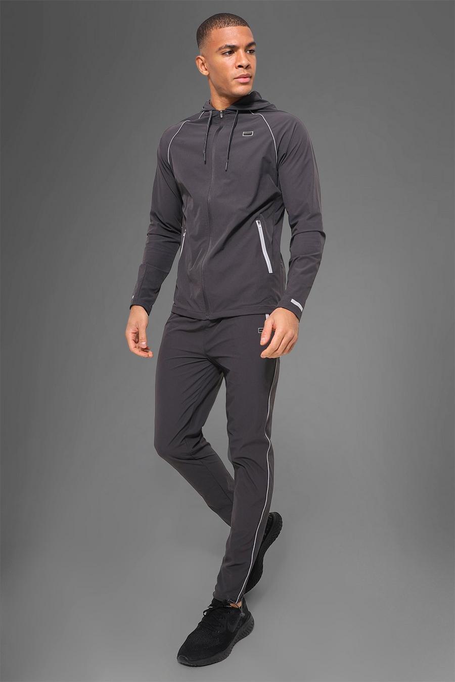 Charcoal Man Active Gym Nylon Tech Hooded Tracksuit image number 1