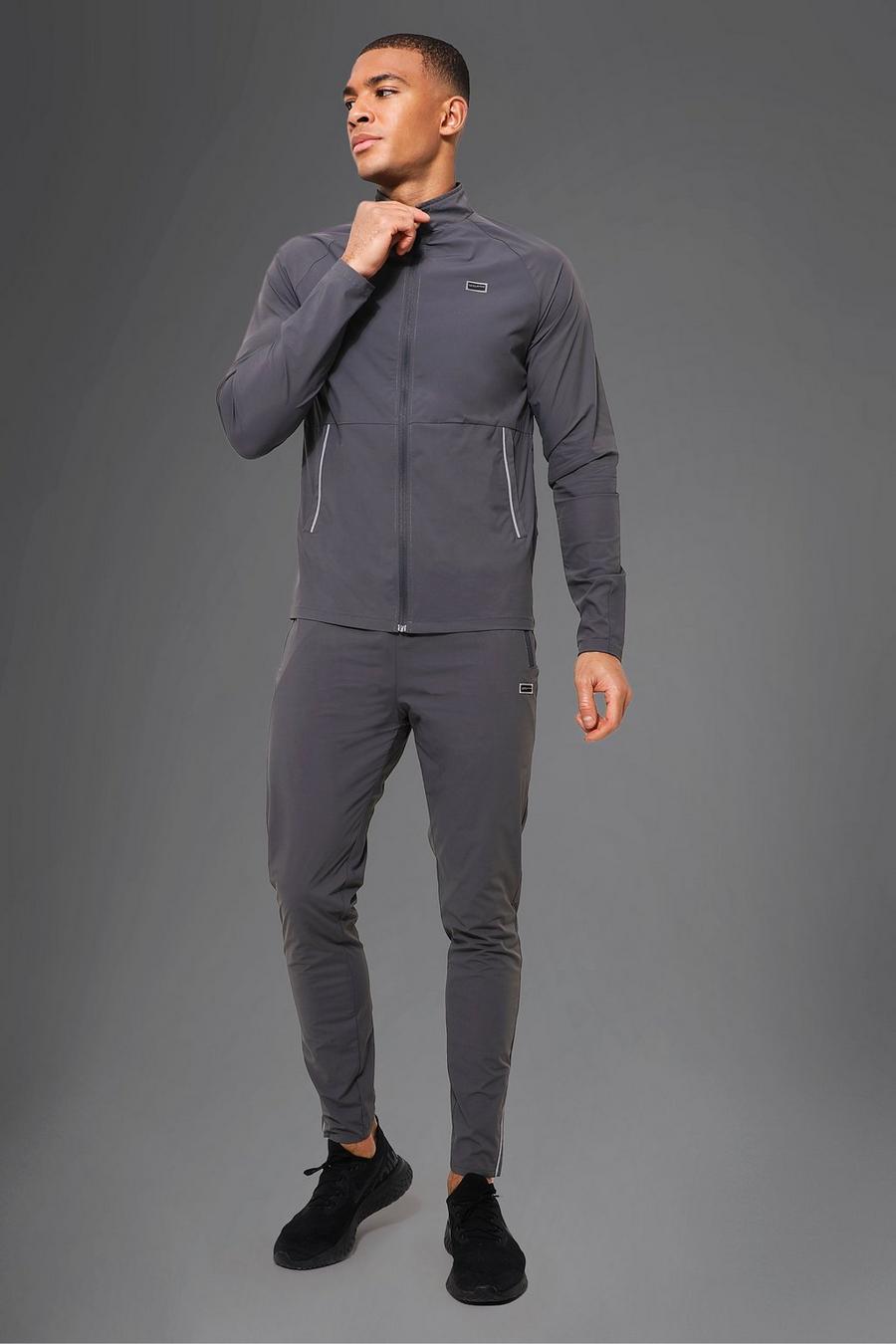 Charcoal Man Active Gym Nylon Funnel Neck Tracksuit image number 1