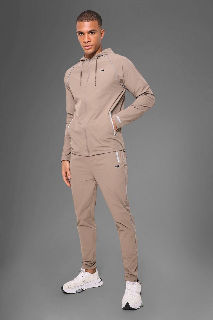 Taupe Man Active Gym Nylon Tech Hooded Tracksuit image number 1