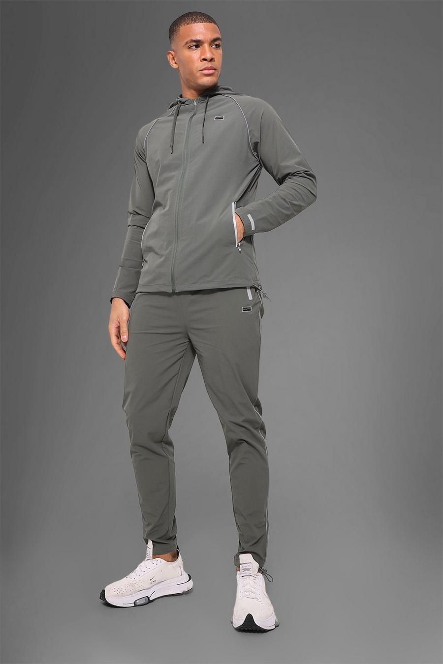 Olive Man Active Gym Nylon Tech Hooded Tracksuit image number 1
