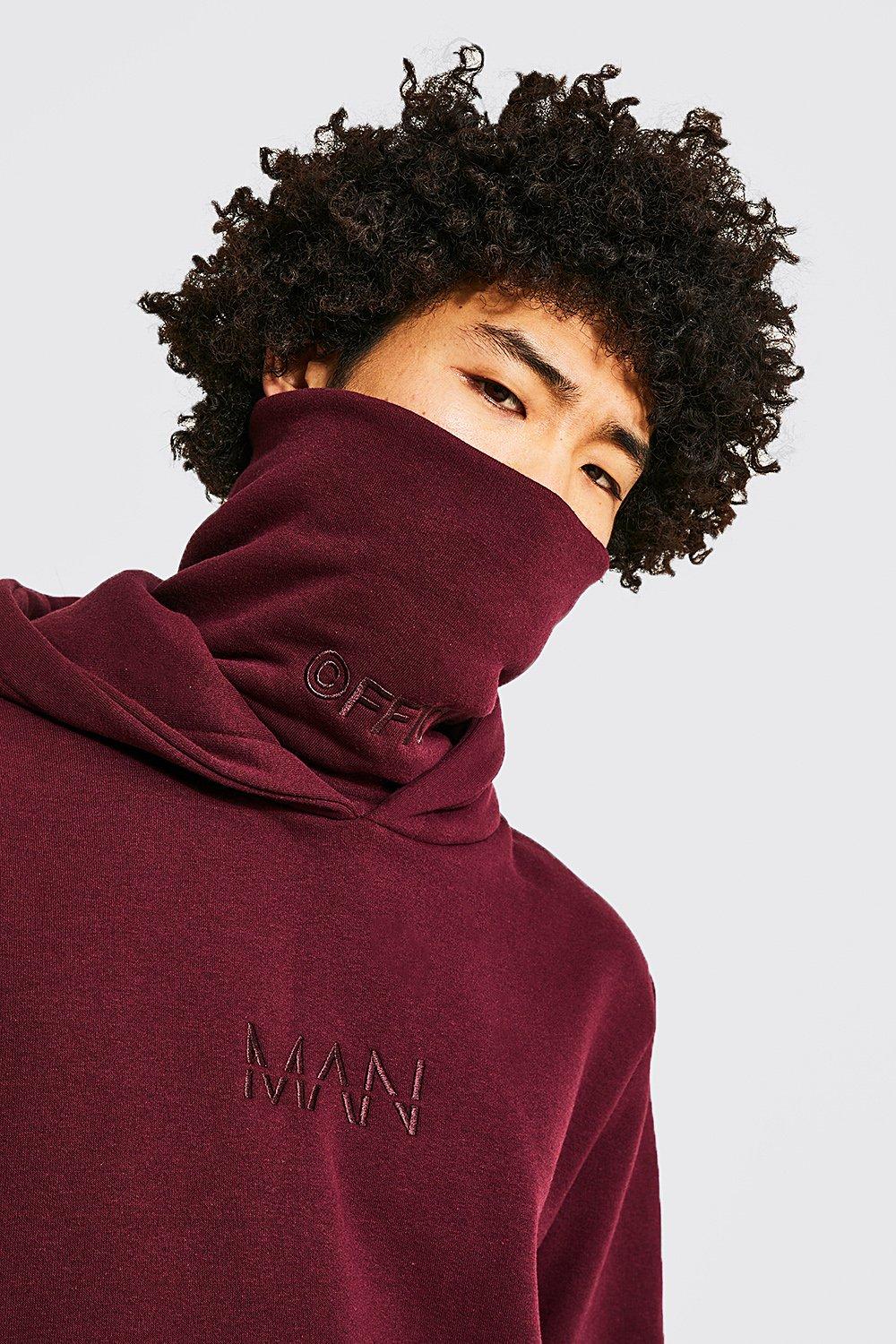 Official Man Embroidered Snood Hoodie boohoo FI