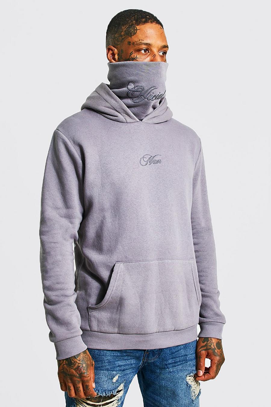 Charcoal grey Official Man Embroidered Snood Hoodie