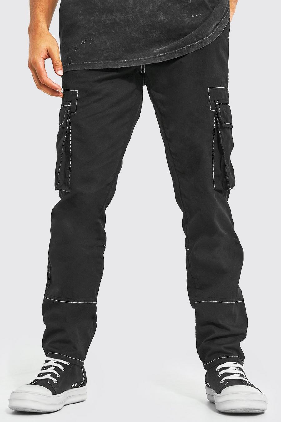 Black Fixed Waist Straight Leg Contrast Stitch Trouser image number 1