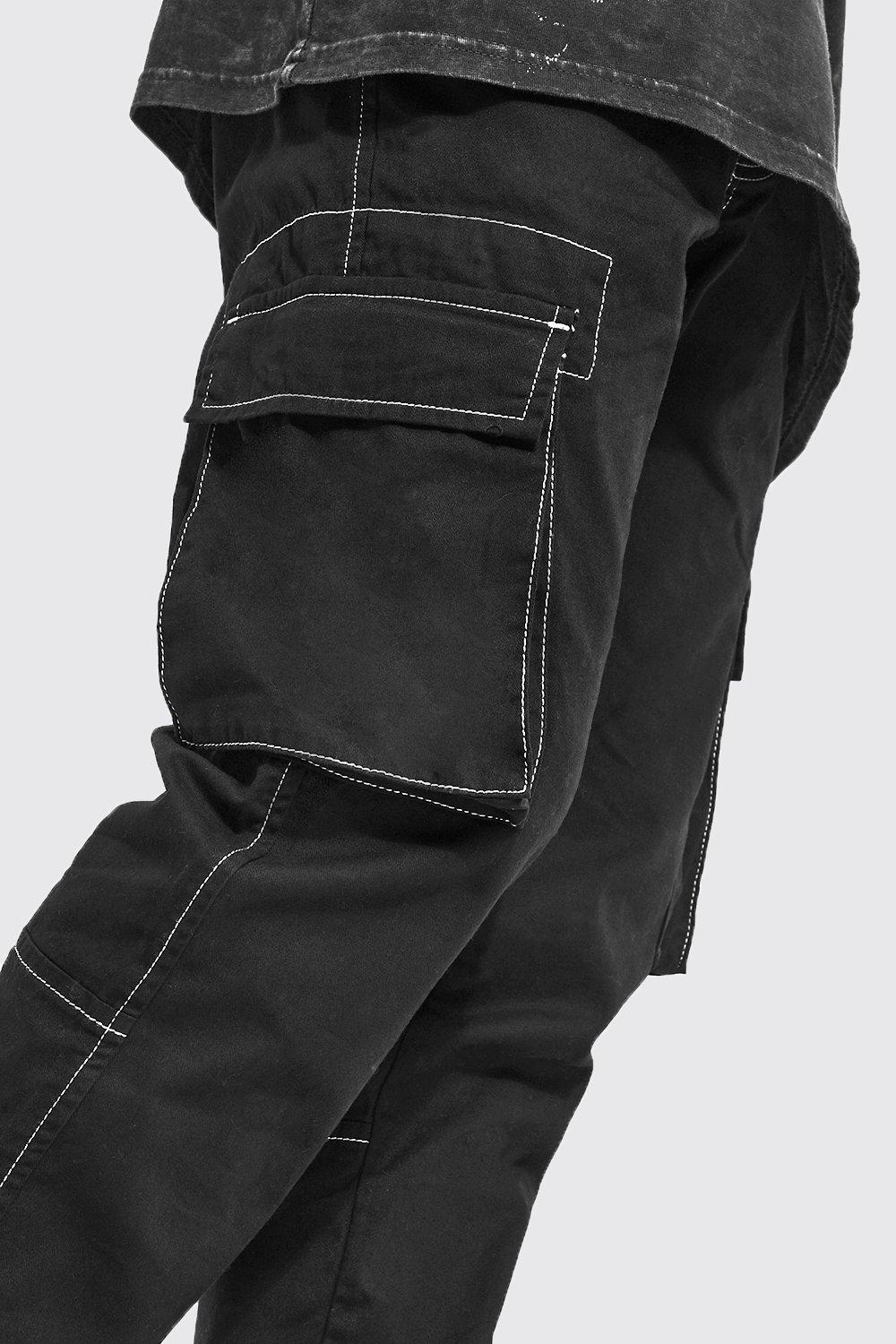 contrast stitch cargo trousers