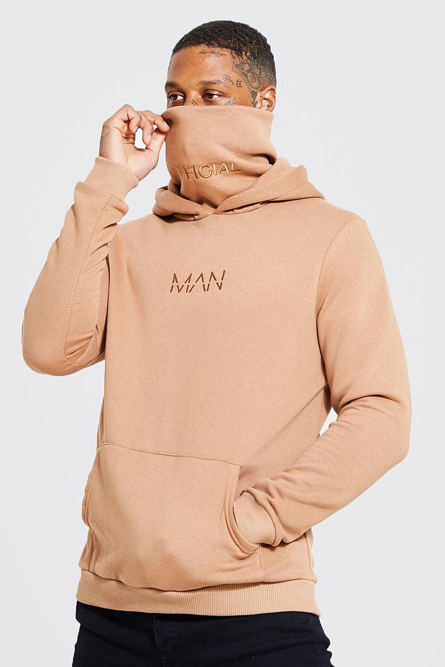 Brown Official Man Embroidered Snood Hoodie image number 1