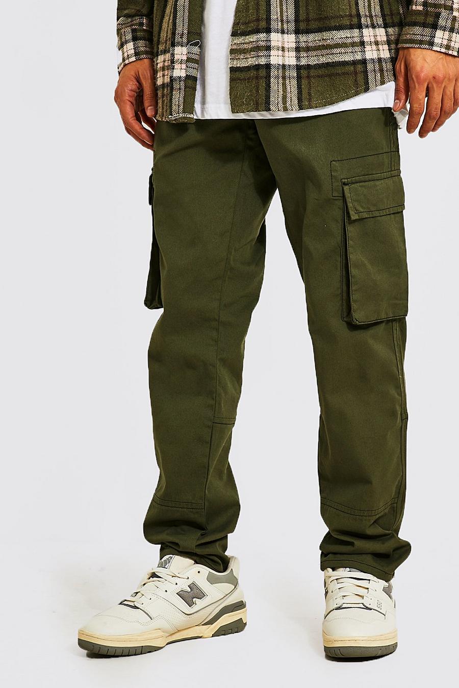 Forest green Straight Leg Contrast Stitch Cargo Trouser
