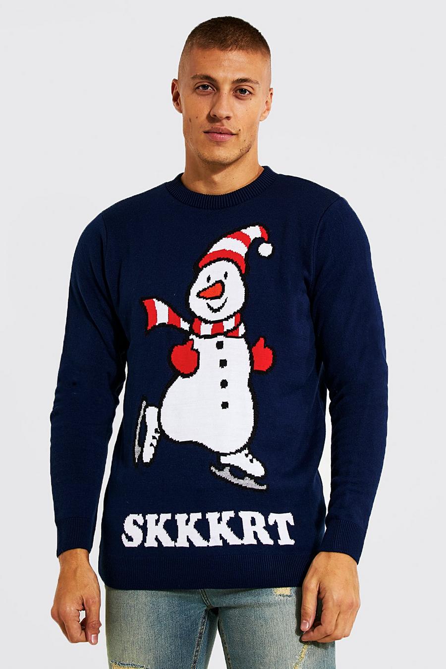 Navy Snowman Christmas Jumper image number 1