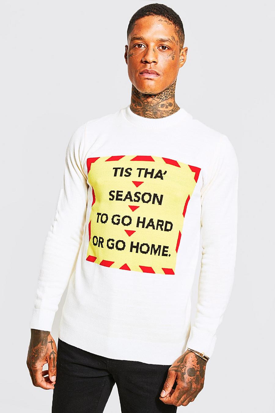 Maglione natalizio con slogan Tis Tha Season, White