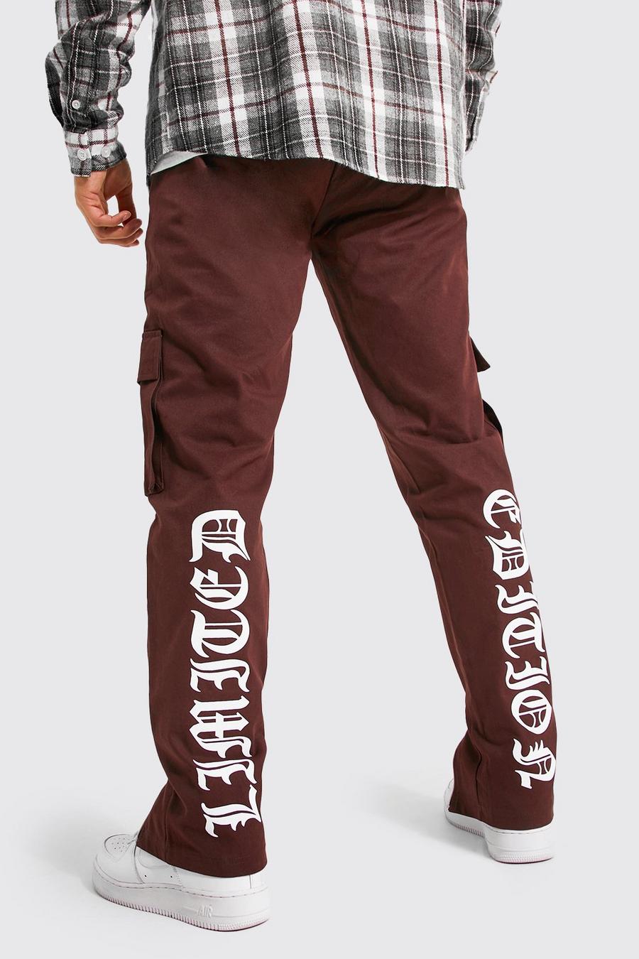 Chocolate Relaxed Fit Cargo Trouser With Back Print image number 1