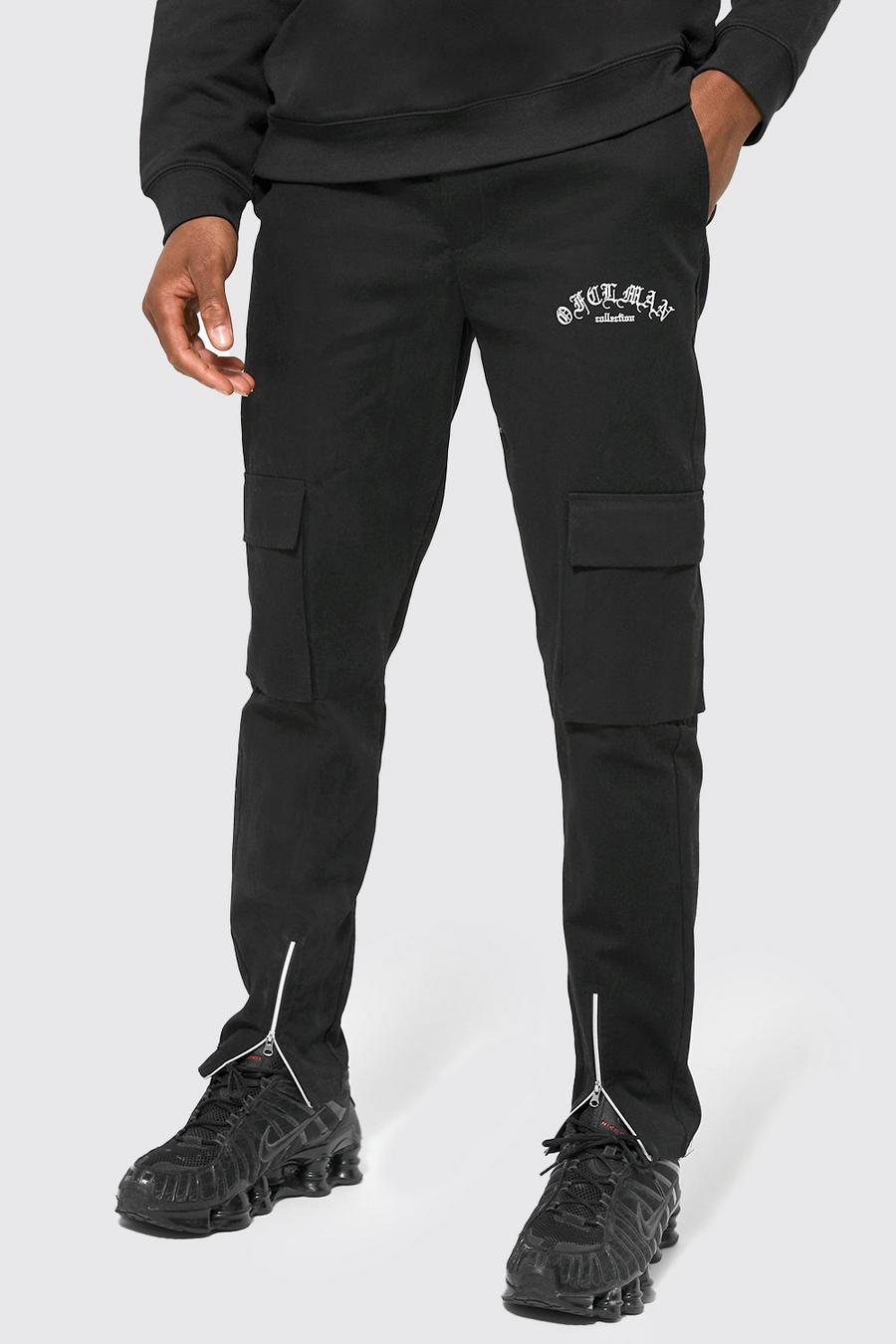 Black Relaxed Fit Cargo Trouser With Back Print image number 1