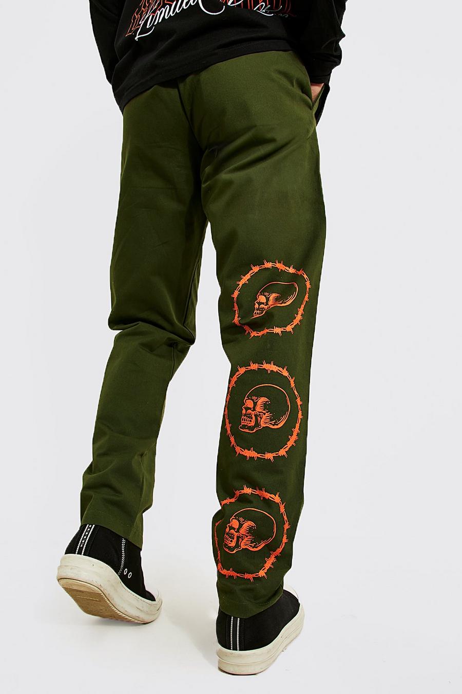 Khaki Straight Leg Chino With Skull Prints image number 1