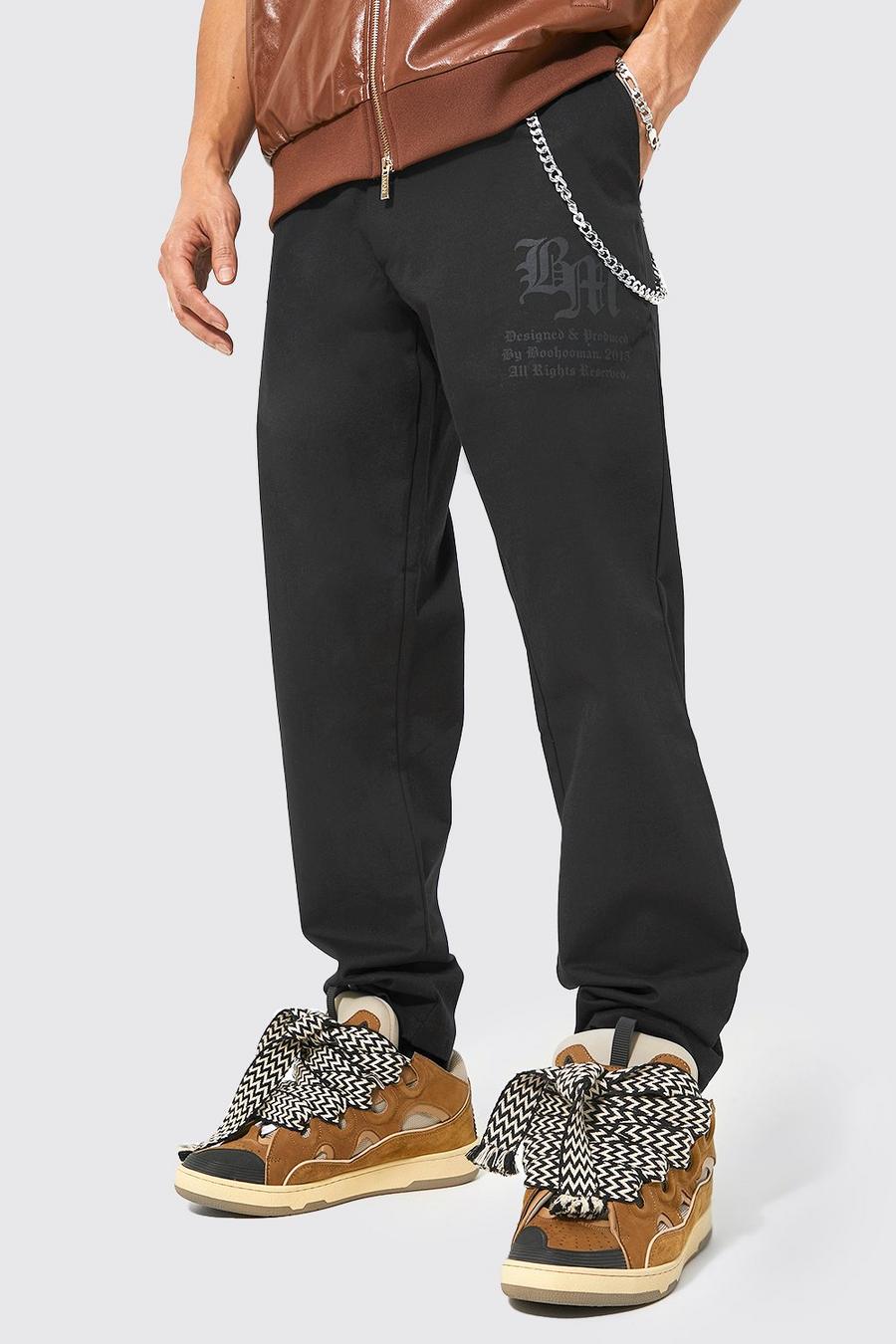 Black Regular Fit Chino Trouser With Chain image number 1