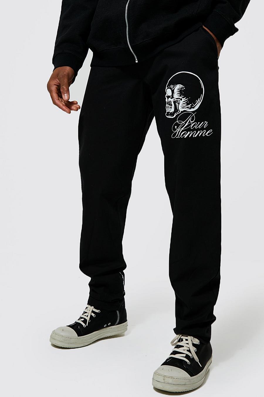 Black Straight Leg Chino With Skull Prints image number 1