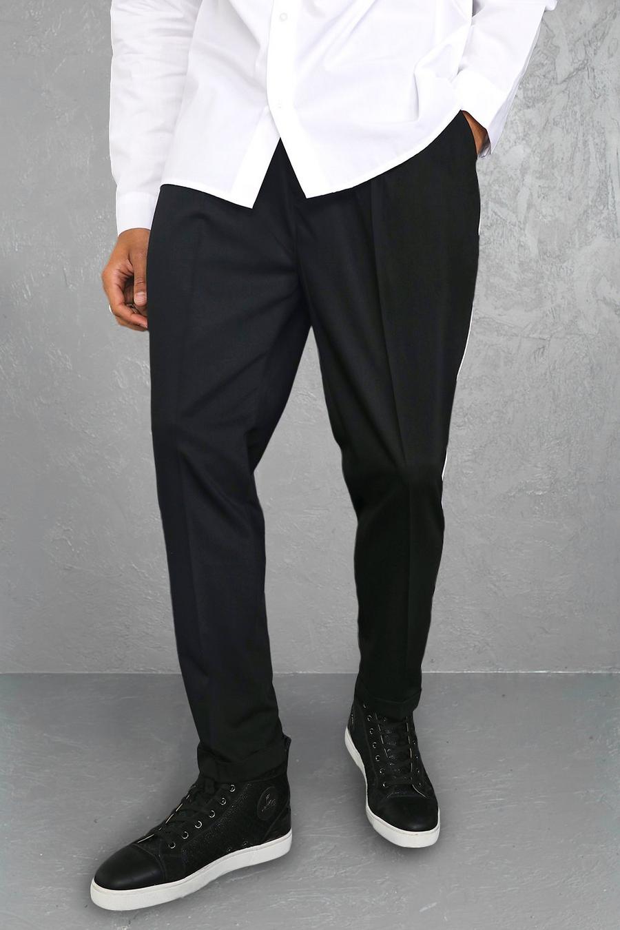 Black Tapered Piped Chain Tailored Trouser