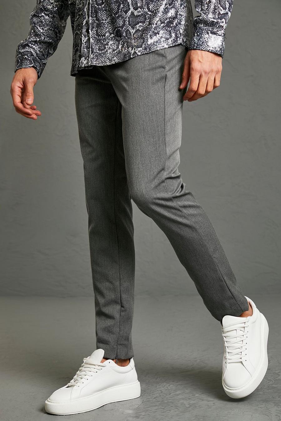 Pantalón pitillo entallado elástico con cremallera en el bajo, Dark grey gris