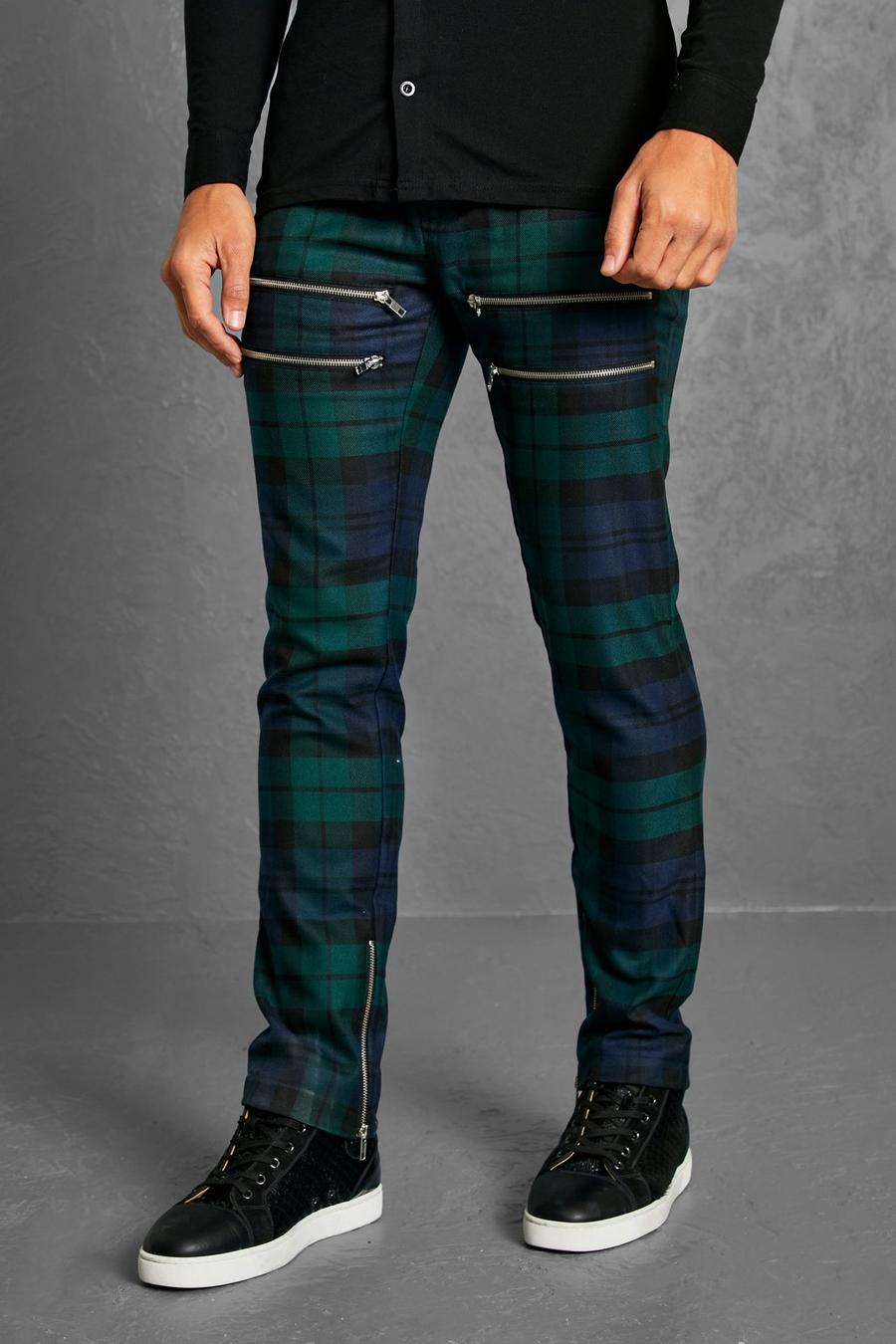 Pantalon skinny à carreaux, Forest vert