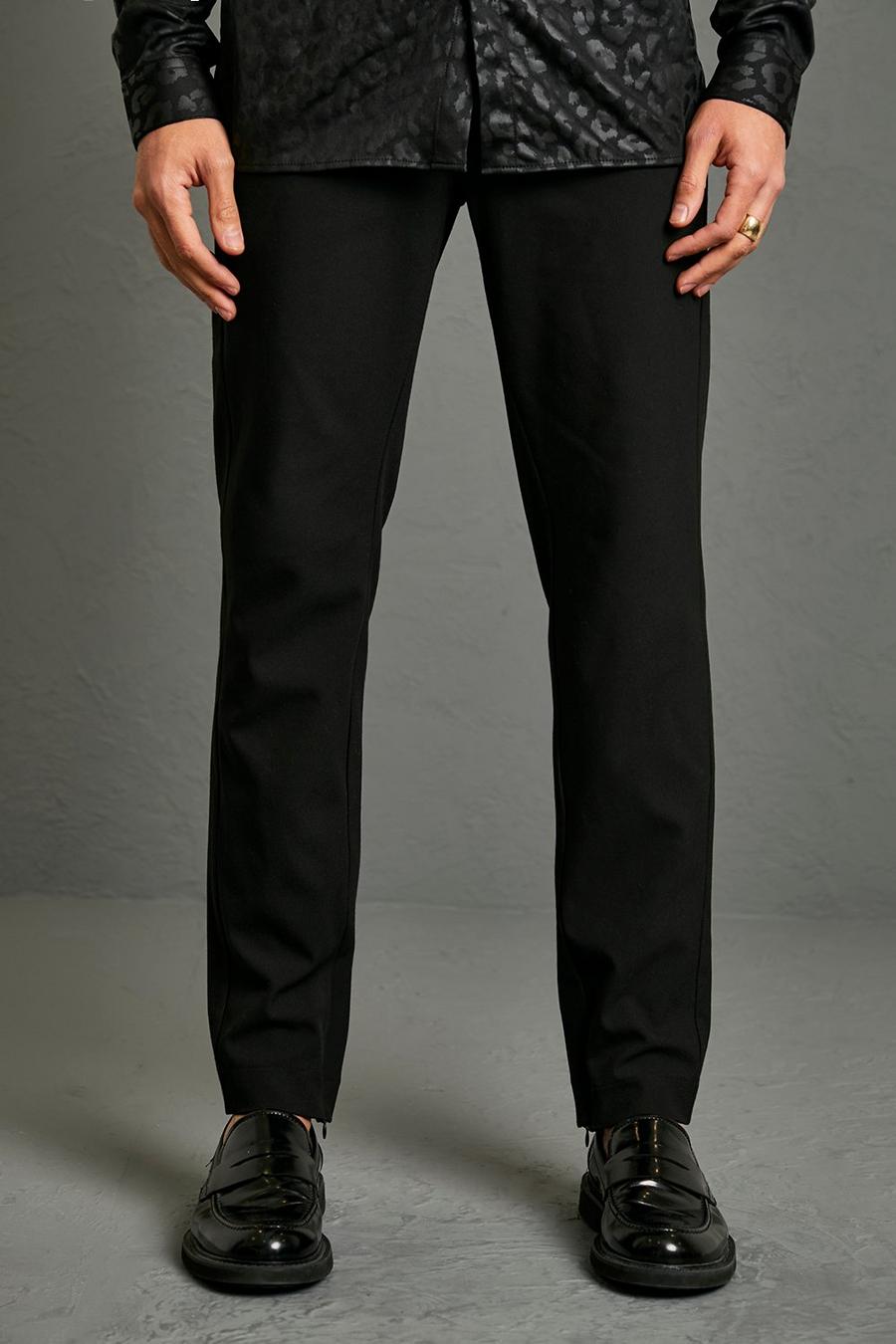 Black Skinny Zip Hem 4 Way Stretch Tailored Trouser image number 1