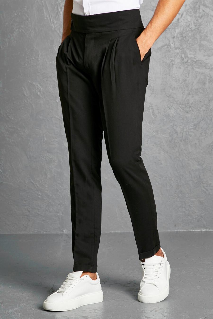 Black Kostymbyxor i skinny fit med dubbelt midjeband image number 1