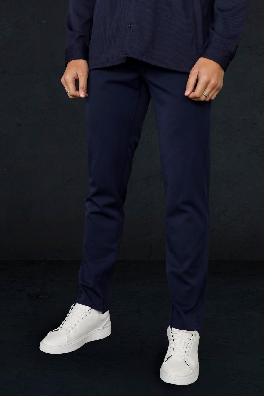 Navy marine Slim Zip Hem 4 Way Stretch Tailored Trouser