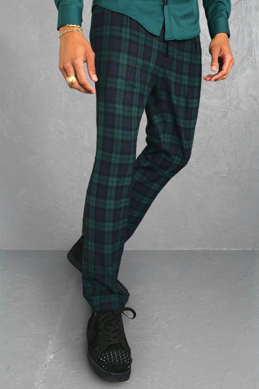 Green Kostymbyxor i skinny fit med dubbelt midjeband image number 1