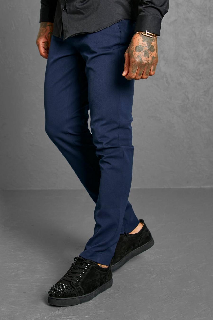 Navy Skinny Zip Hem 4 Way Stretch Tailored Trouser image number 1