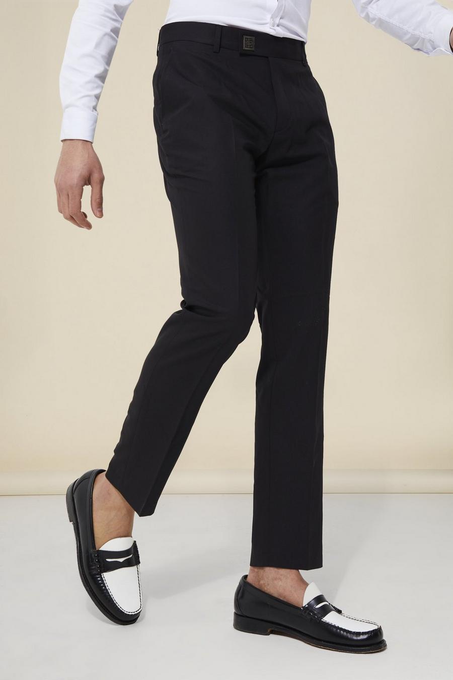 Pantaloni sartoriali Slim Fit con chiusura in metallo, Black image number 1