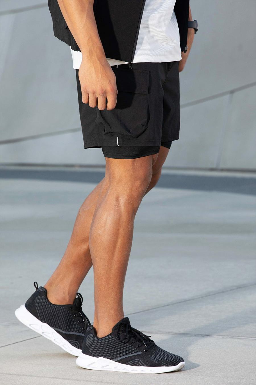 Black Man Active Gym Tech 2-In-1 Cargo Shorts