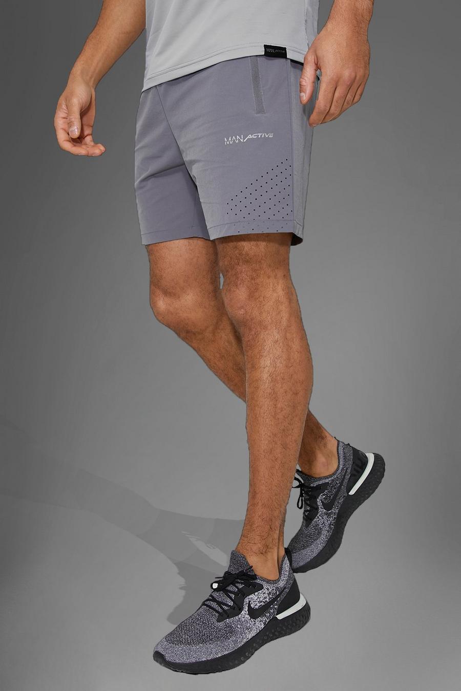 Charcoal grey Man Active Gym Nylon Perforated Short
