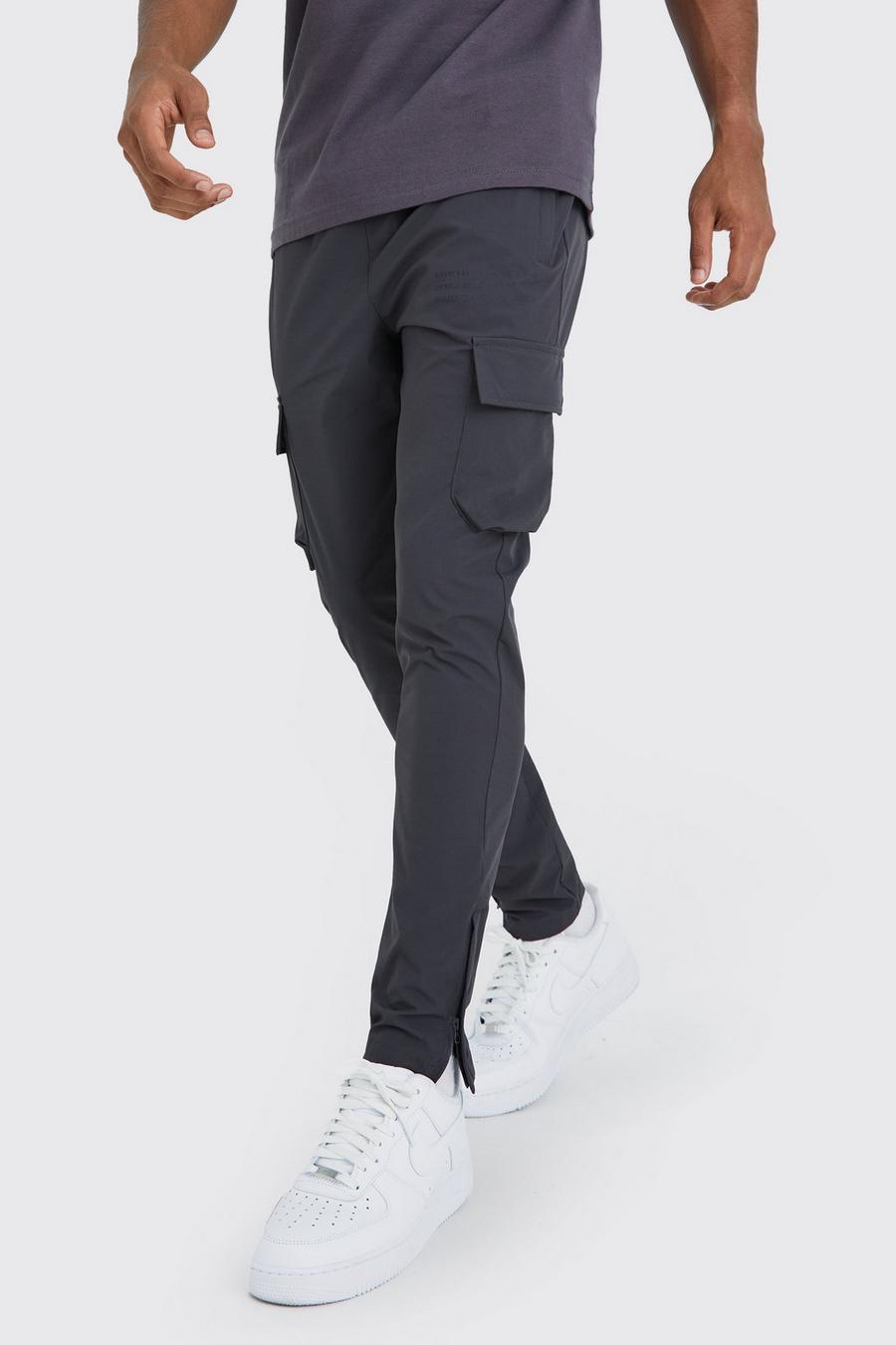 Pantaloni tuta Man Active Gym tecnici stile Cargo, Charcoal grigio