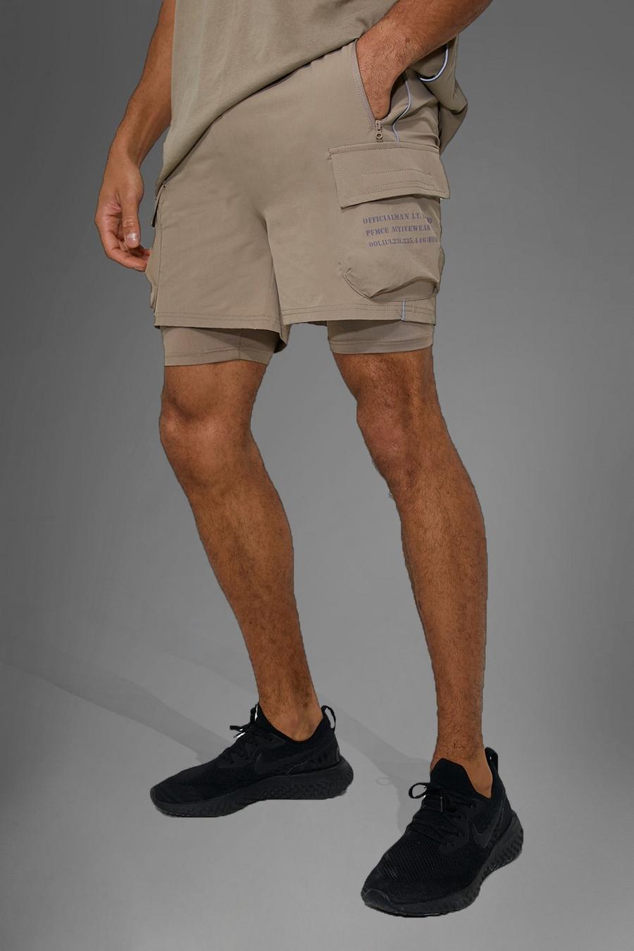 Man Active Gym Tech 2-in-1 Cargo-Shorts, Beige image number 1