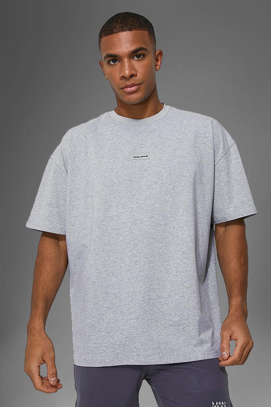 Grey Active Oversized Fitness T-Shirt Met Rubberen Label image number 1