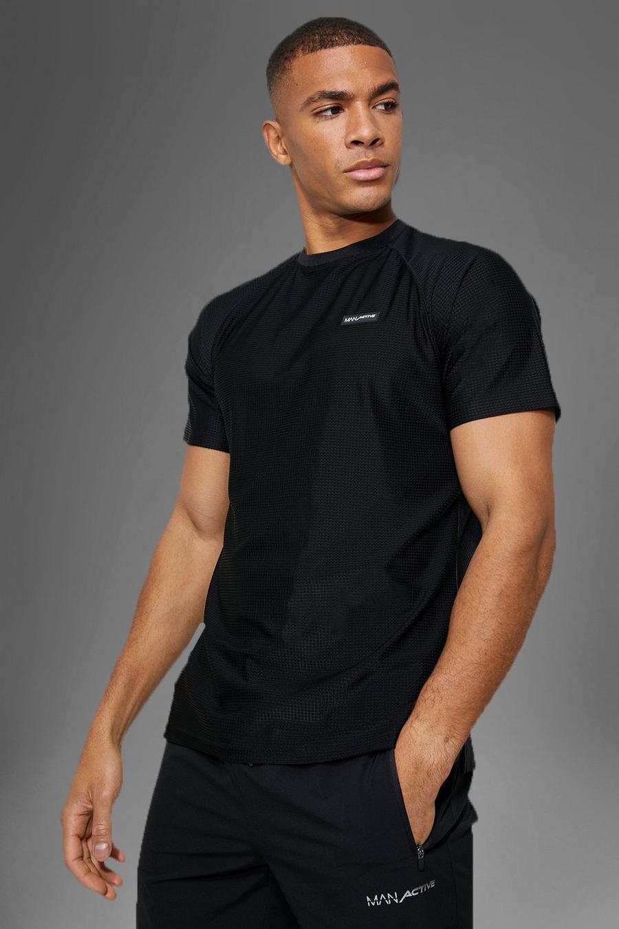 Black Man Active Gym Grid Texture T-Shirt image number 1