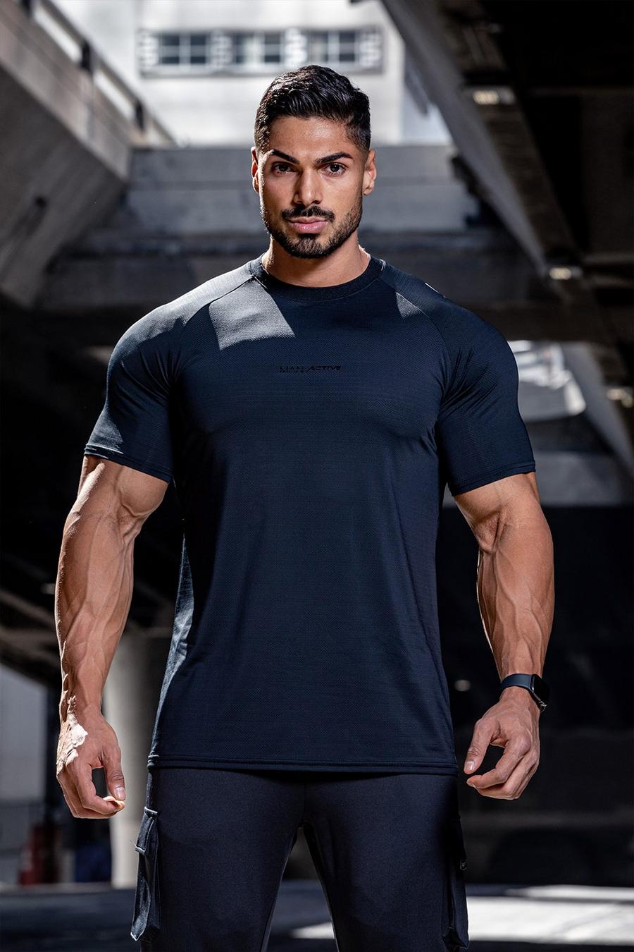 Black svart Man Active Gym Longline T-Shirt With Print