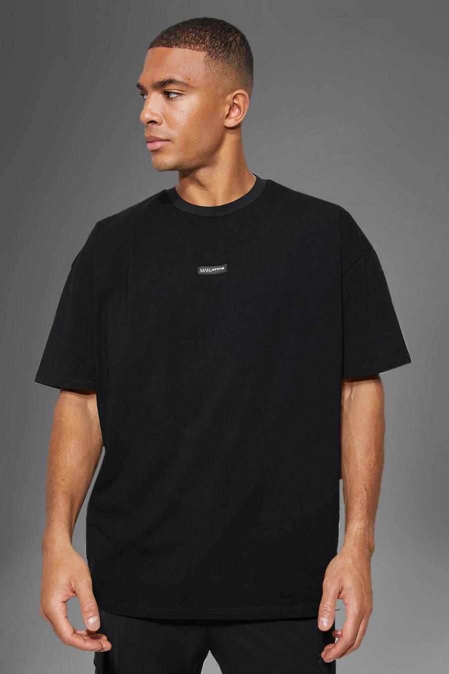 Camiseta oversize Active deportiva con etiqueta de goma, Black negro