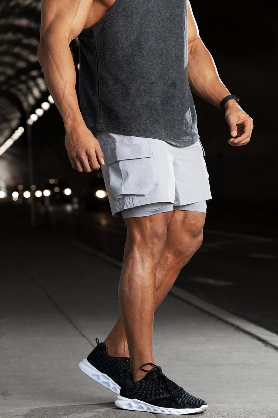 Light grey Man Active Gym Tech 2-In-1 Cargo Shorts