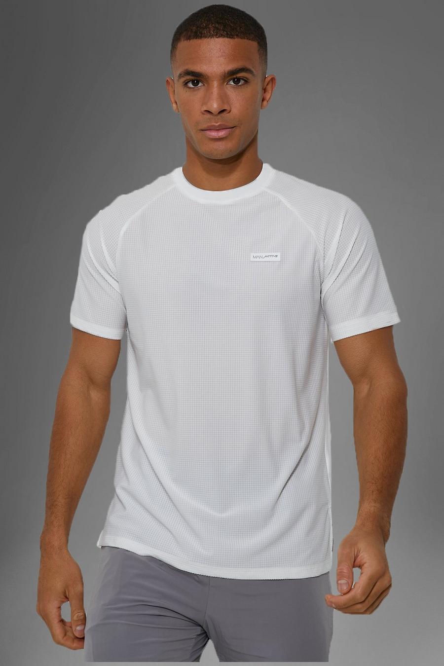 White Active Gym Grid Textured Performance T-Shirt image number 1
