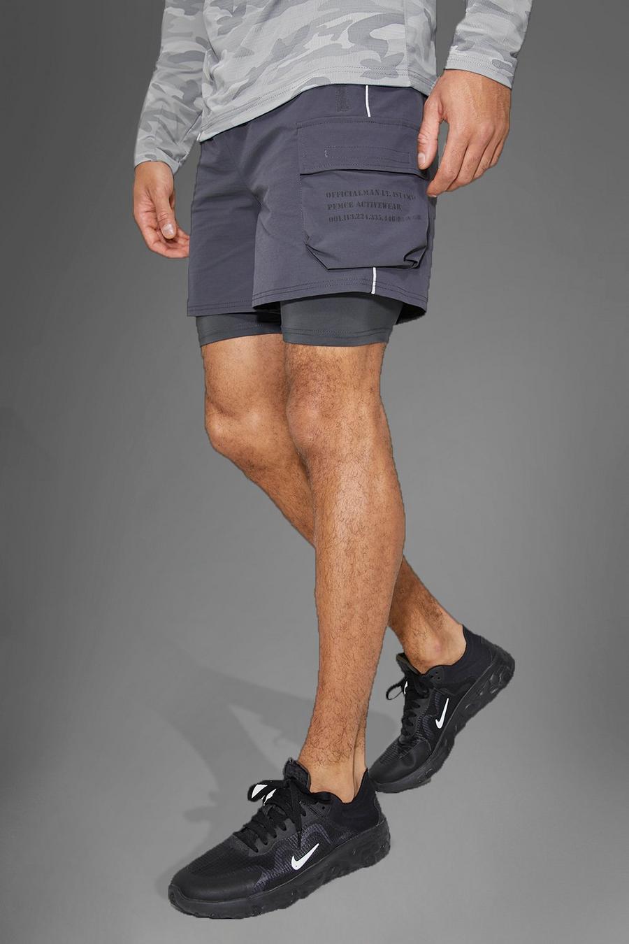 Charcoal grey Man Active Gym Tech 2-In-1 Cargo Shorts