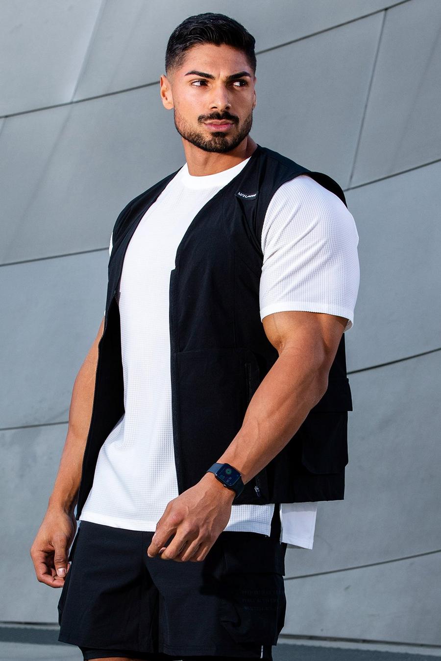 Black Man Active Gym Technical Utility Body Warmer image number 1
