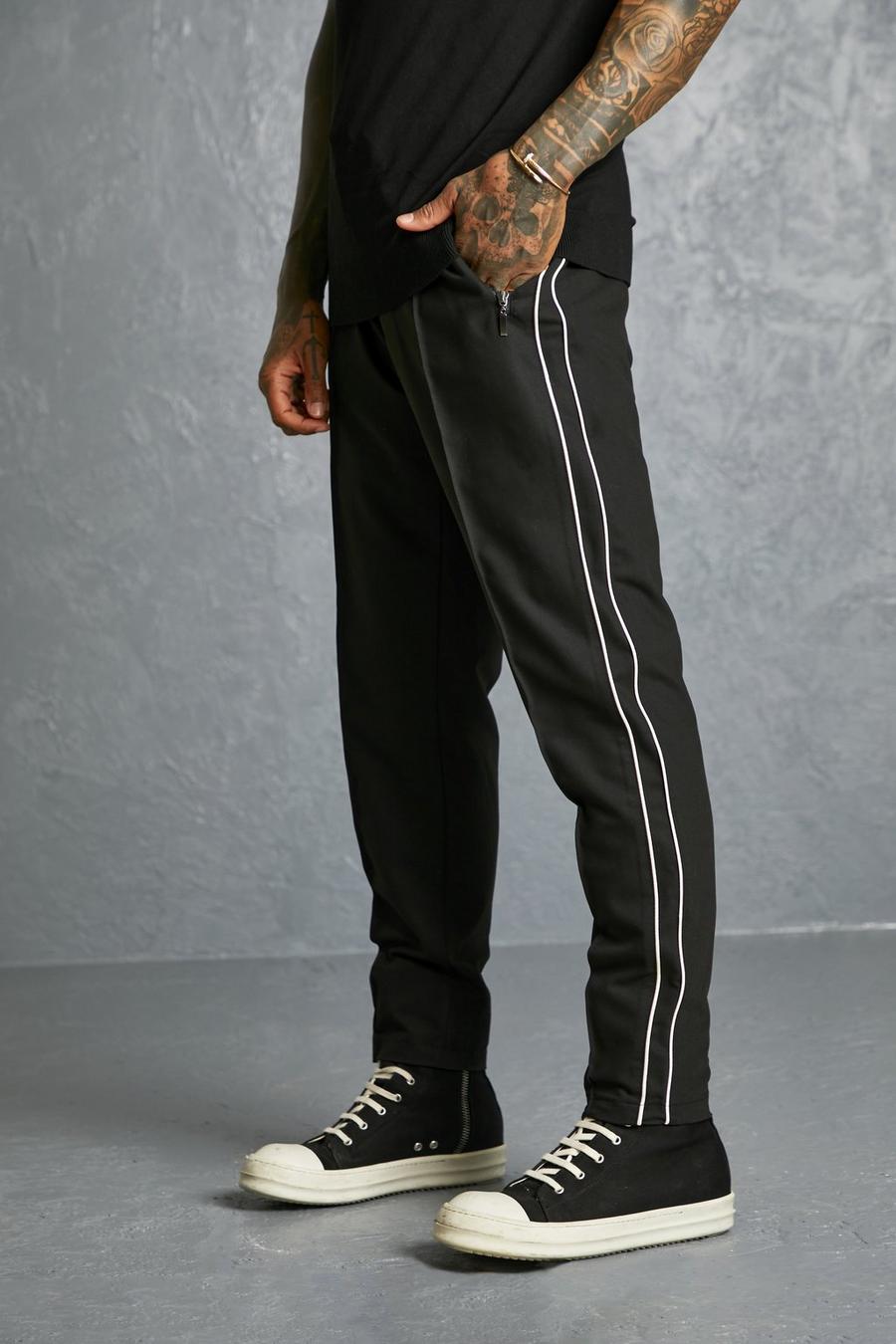 Black Slim Piped Jogger Tailored Trouser image number 1
